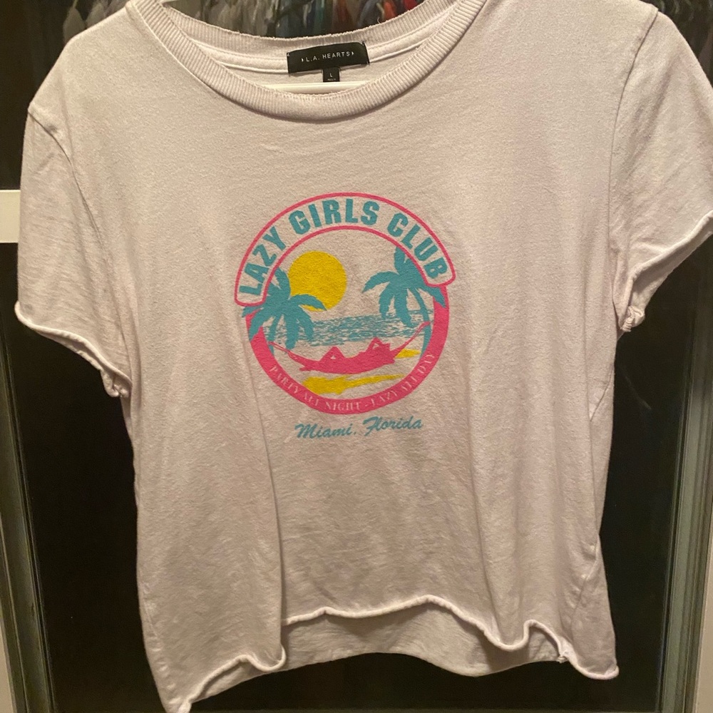 Lazy girl club white cropped shirt